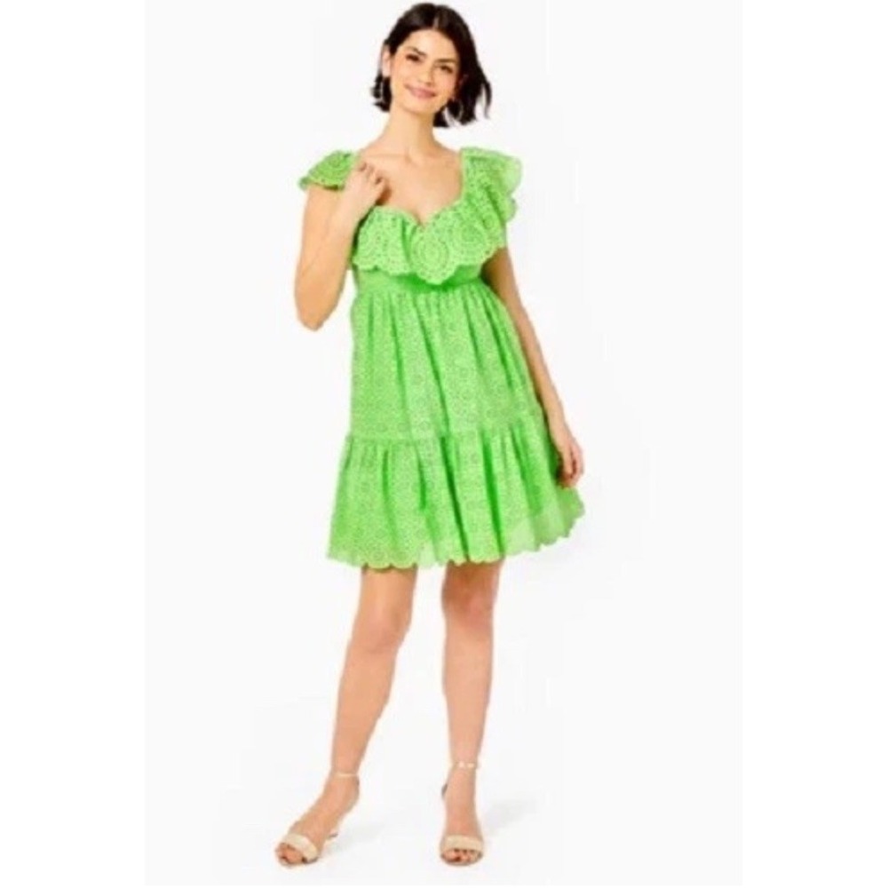 $238 Lilly Pulitzer ASTERIA DRESS Cabana Green Daisy Dreams EYELET 8 Dress - Picture 2 of 16